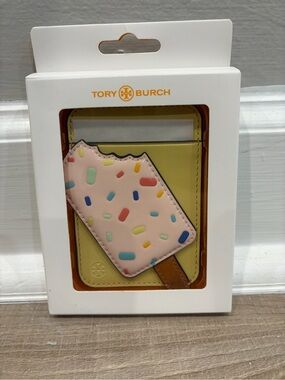 Tory Burch Yellow Card Holder with Pink Sprinkles Popsicle Charm
